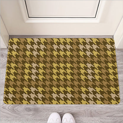 Brown And Tan Houndstooth Pattern Print Rubber Doormat