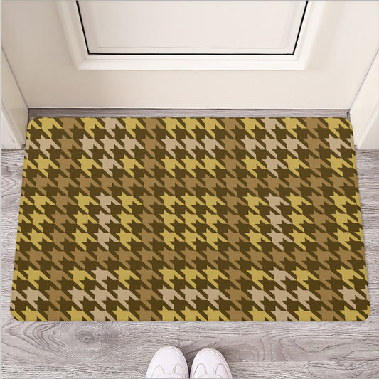 Brown And Tan Houndstooth Pattern Print Rubber Doormat