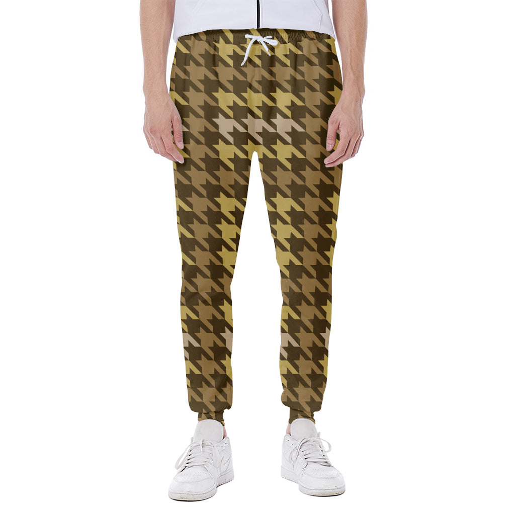 Brown And Tan Houndstooth Pattern Print Scuba Joggers