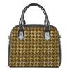 Brown And Tan Houndstooth Pattern Print Shoulder Handbag