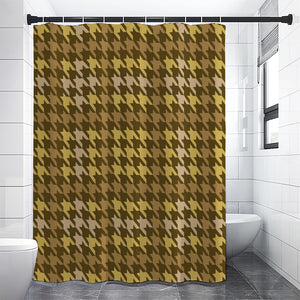 Brown And Tan Houndstooth Pattern Print Shower Curtain