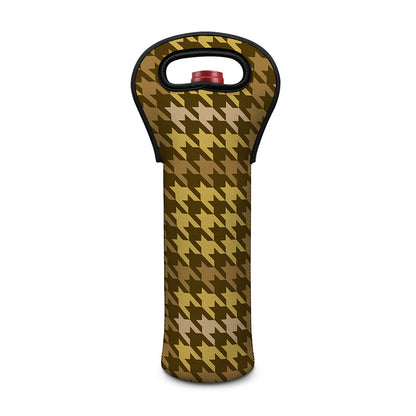 Brown And Tan Houndstooth Pattern Print Single Neoprene Wine Tote