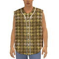 Brown And Tan Houndstooth Pattern Print Sleeveless Baseball Jersey