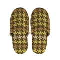 Brown And Tan Houndstooth Pattern Print Slippers