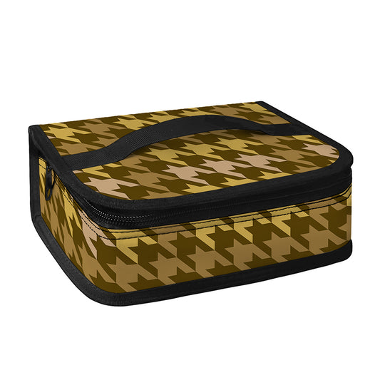 Brown And Tan Houndstooth Pattern Print Small Lunch Bag