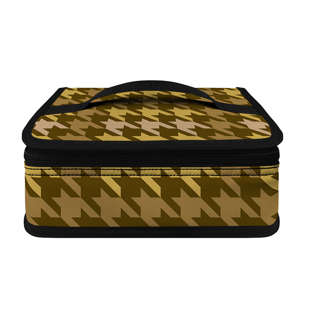 Brown And Tan Houndstooth Pattern Print Small Lunch Bag