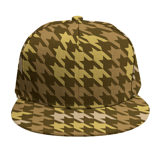 Brown And Tan Houndstooth Pattern Print Snapback Cap