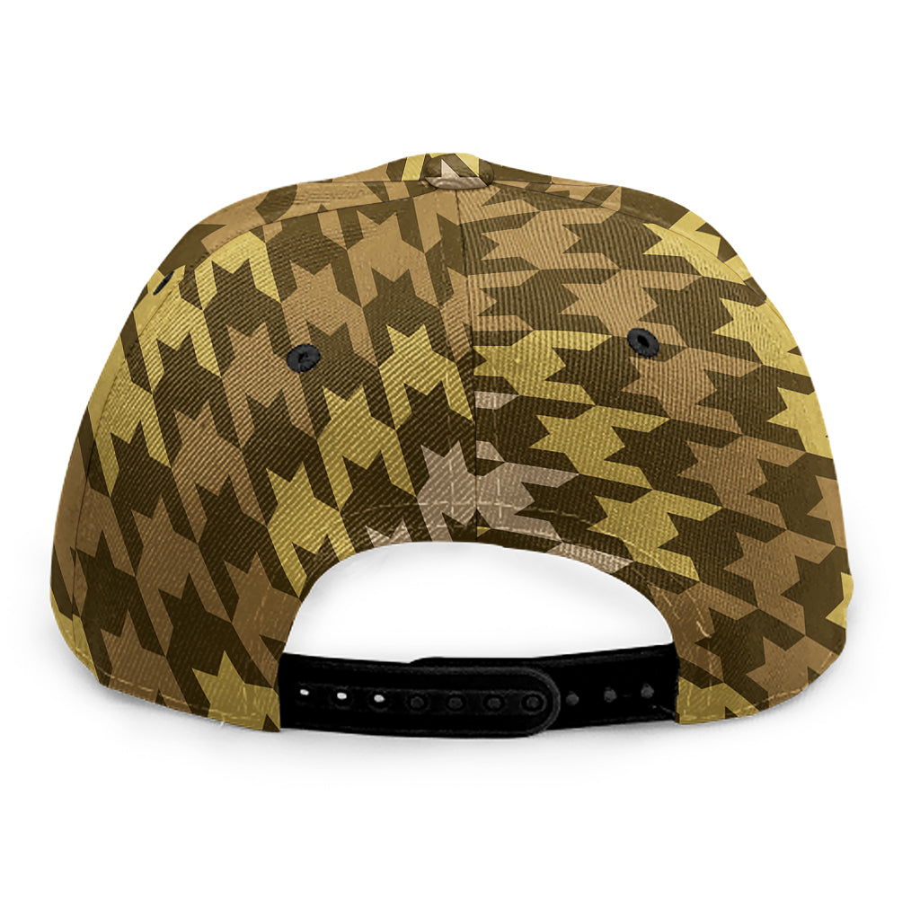 Brown And Tan Houndstooth Pattern Print Snapback Cap