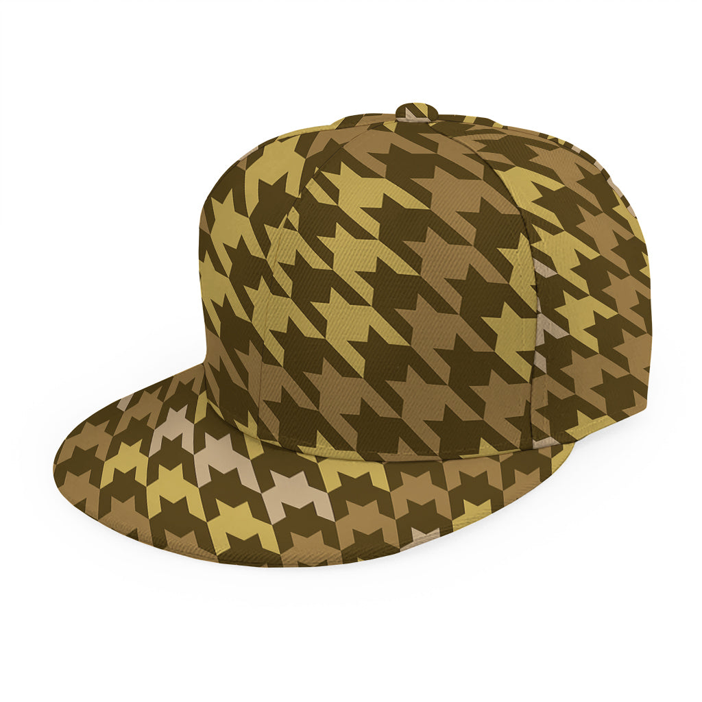 Brown And Tan Houndstooth Pattern Print Snapback Cap
