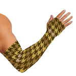 Brown And Tan Houndstooth Pattern Print Sun Protection Arm Sleeves