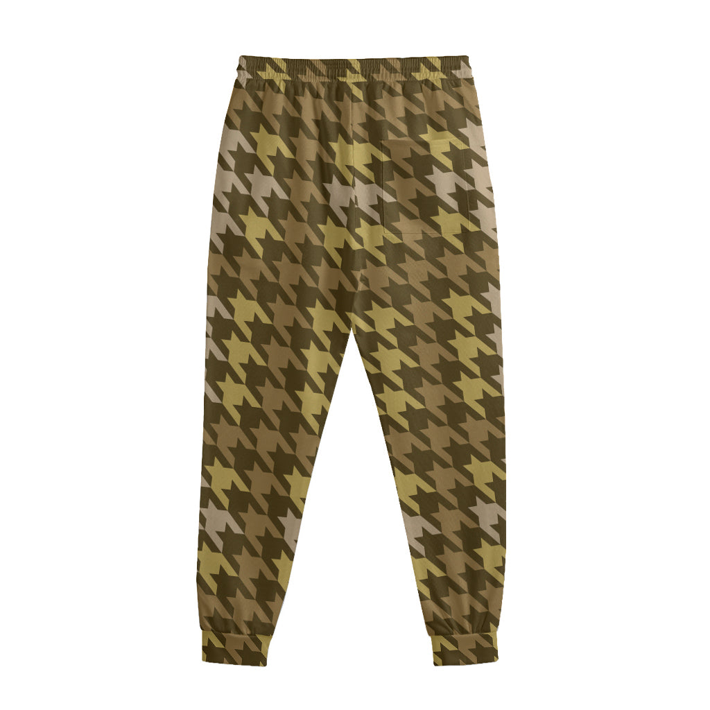 Brown And Tan Houndstooth Pattern Print Sweatpants