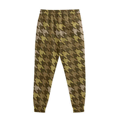Brown And Tan Houndstooth Pattern Print Sweatpants