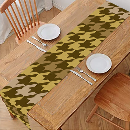 Brown And Tan Houndstooth Pattern Print Table Runner