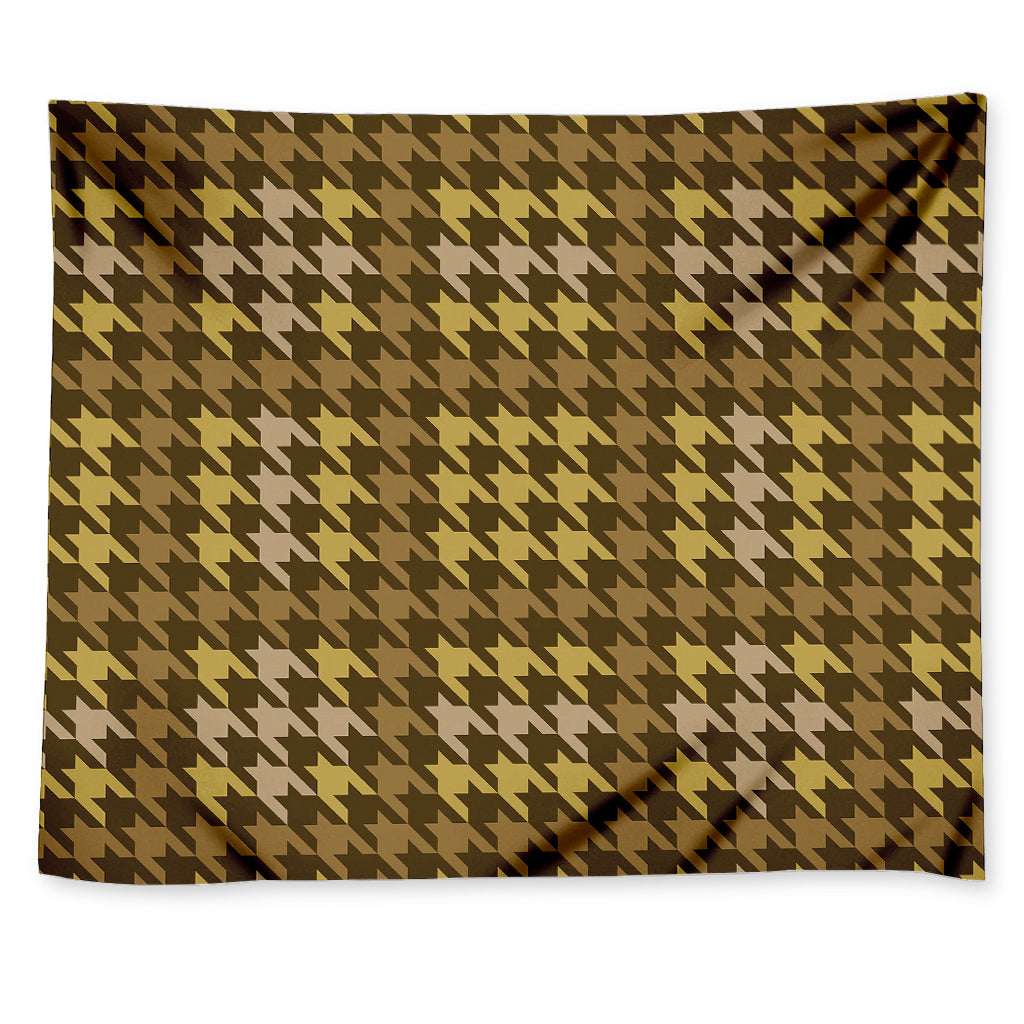 Brown And Tan Houndstooth Pattern Print Tapestry