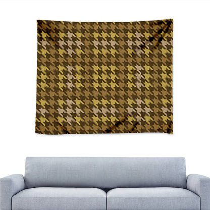 Brown And Tan Houndstooth Pattern Print Tapestry