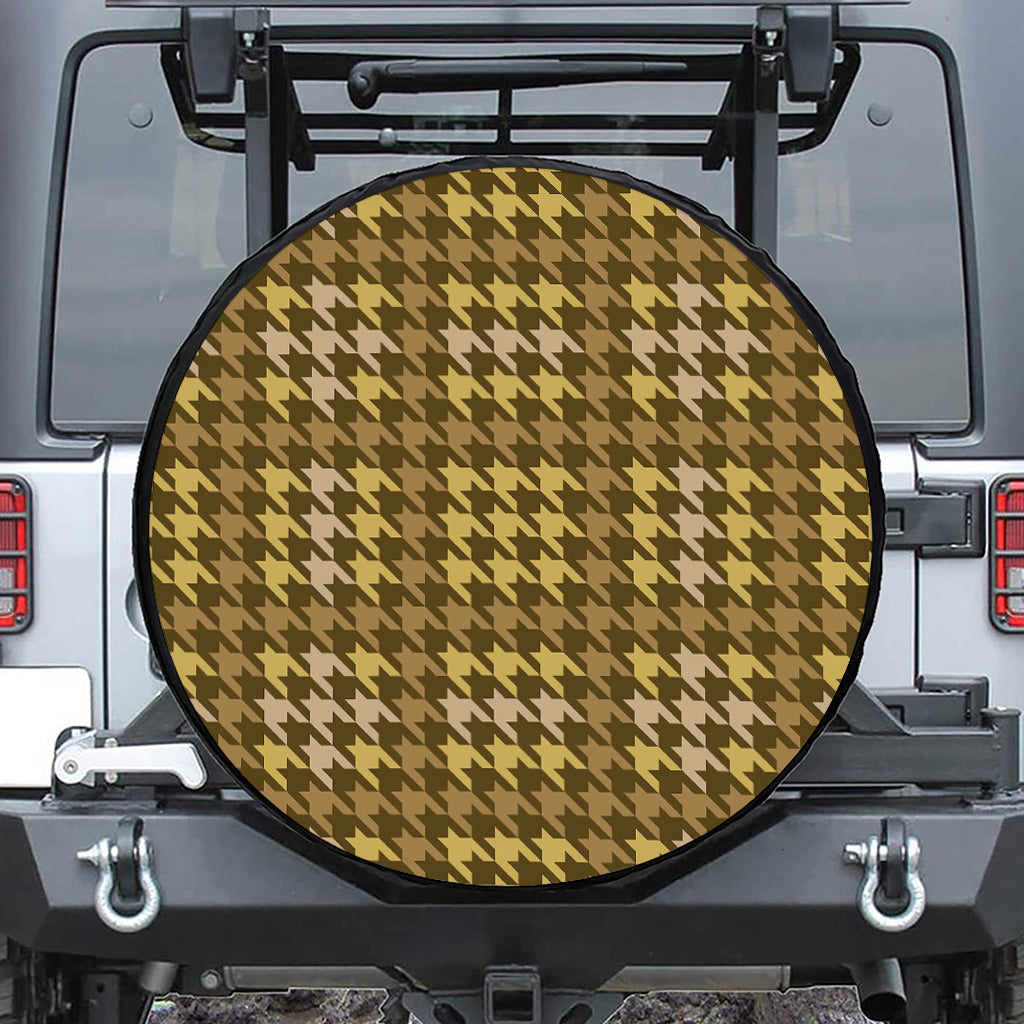 Brown And Tan Houndstooth Pattern Print Tire Cover