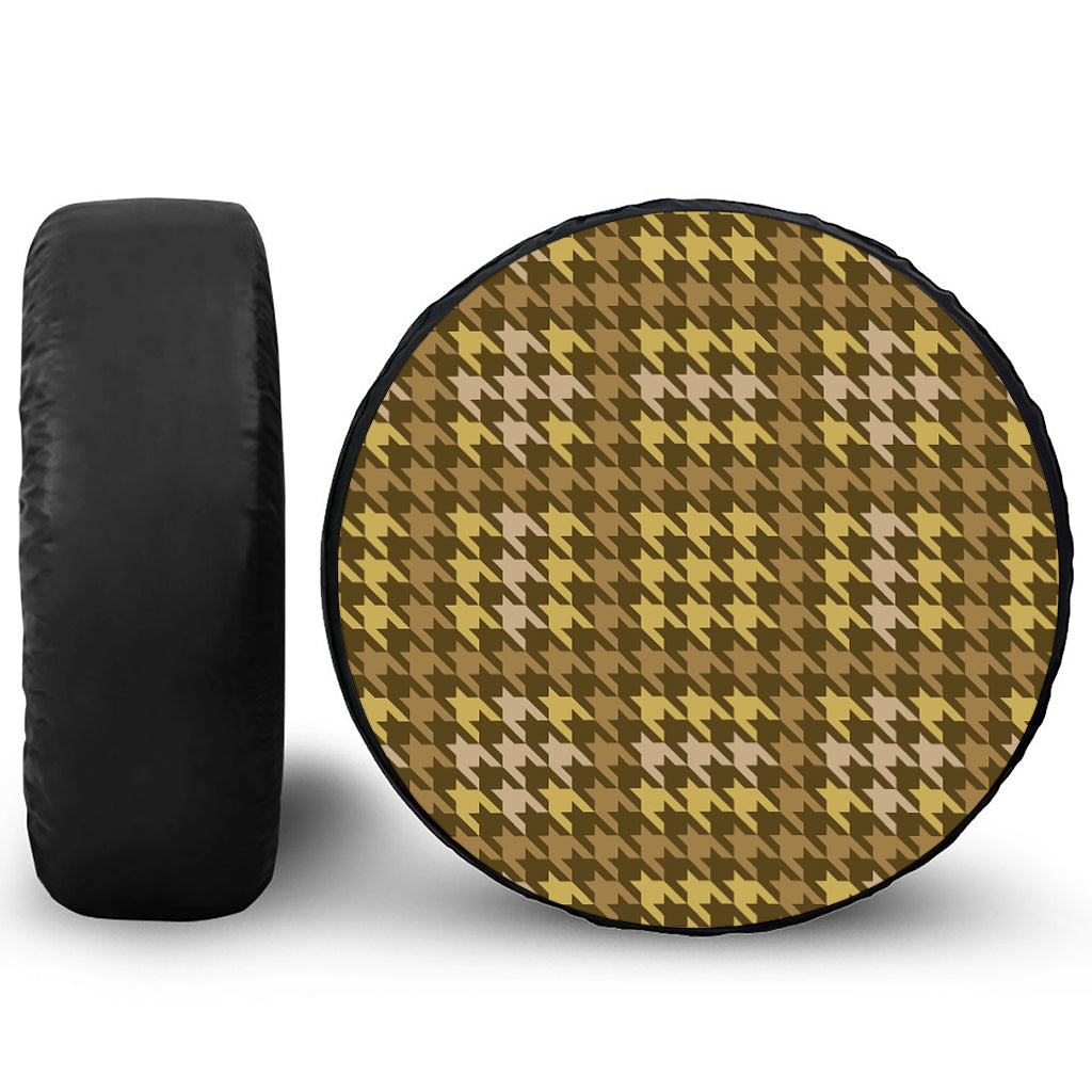 Brown And Tan Houndstooth Pattern Print Tire Cover