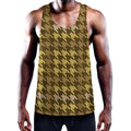 Brown And Tan Houndstooth Pattern Print Men's Workout Tank Top