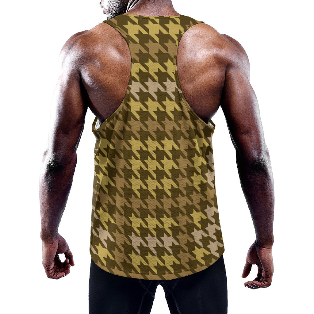 Brown And Tan Houndstooth Pattern Print Training Tank Top