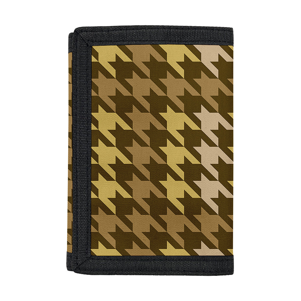Brown And Tan Houndstooth Pattern Print Trifold Wallet