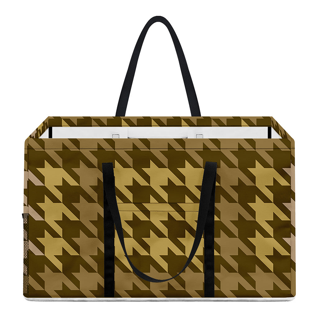 Brown And Tan Houndstooth Pattern Print Utility Tote Bag