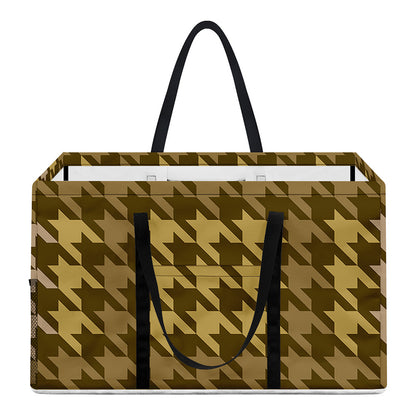 Brown And Tan Houndstooth Pattern Print Utility Tote Bag