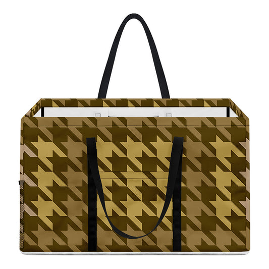 Brown And Tan Houndstooth Pattern Print Utility Tote Bag