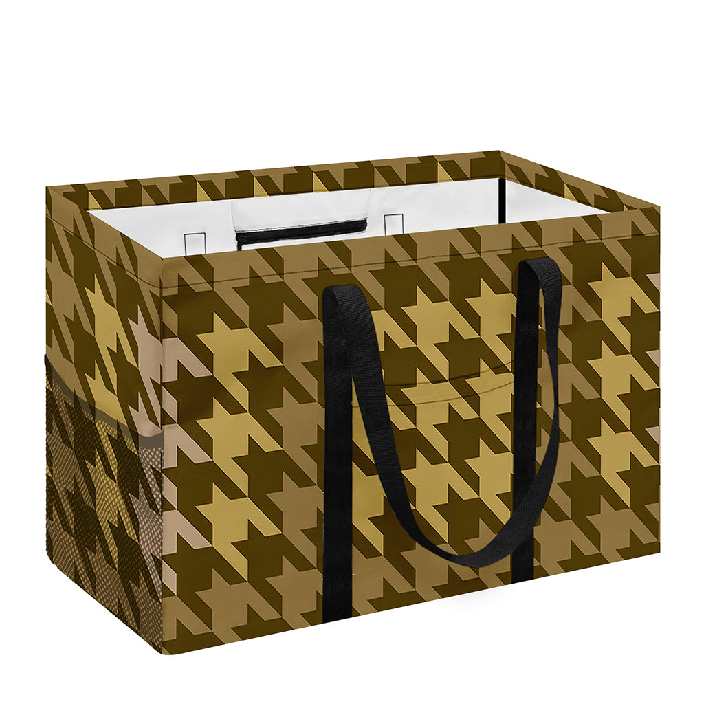 Brown And Tan Houndstooth Pattern Print Utility Tote Bag