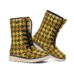 Brown And Tan Houndstooth Pattern Print Winter Boots