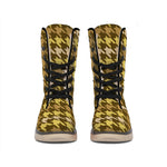 Brown And Tan Houndstooth Pattern Print Winter Boots