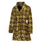 Brown And Tan Houndstooth Pattern Print Women's Bathrobe