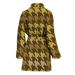 Brown And Tan Houndstooth Pattern Print Women's Bathrobe