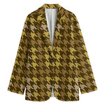 Brown And Tan Houndstooth Pattern Print Women's Blazer