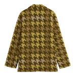 Brown And Tan Houndstooth Pattern Print Women's Blazer
