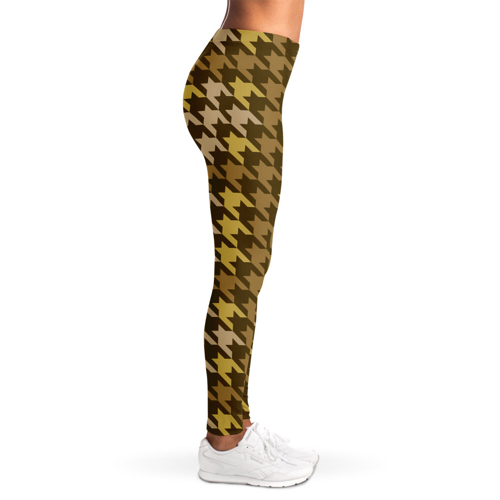 Brown And Tan Houndstooth Pattern Print Women's Leggings