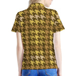 Brown And Tan Houndstooth Pattern Print Women's Polo Shirt