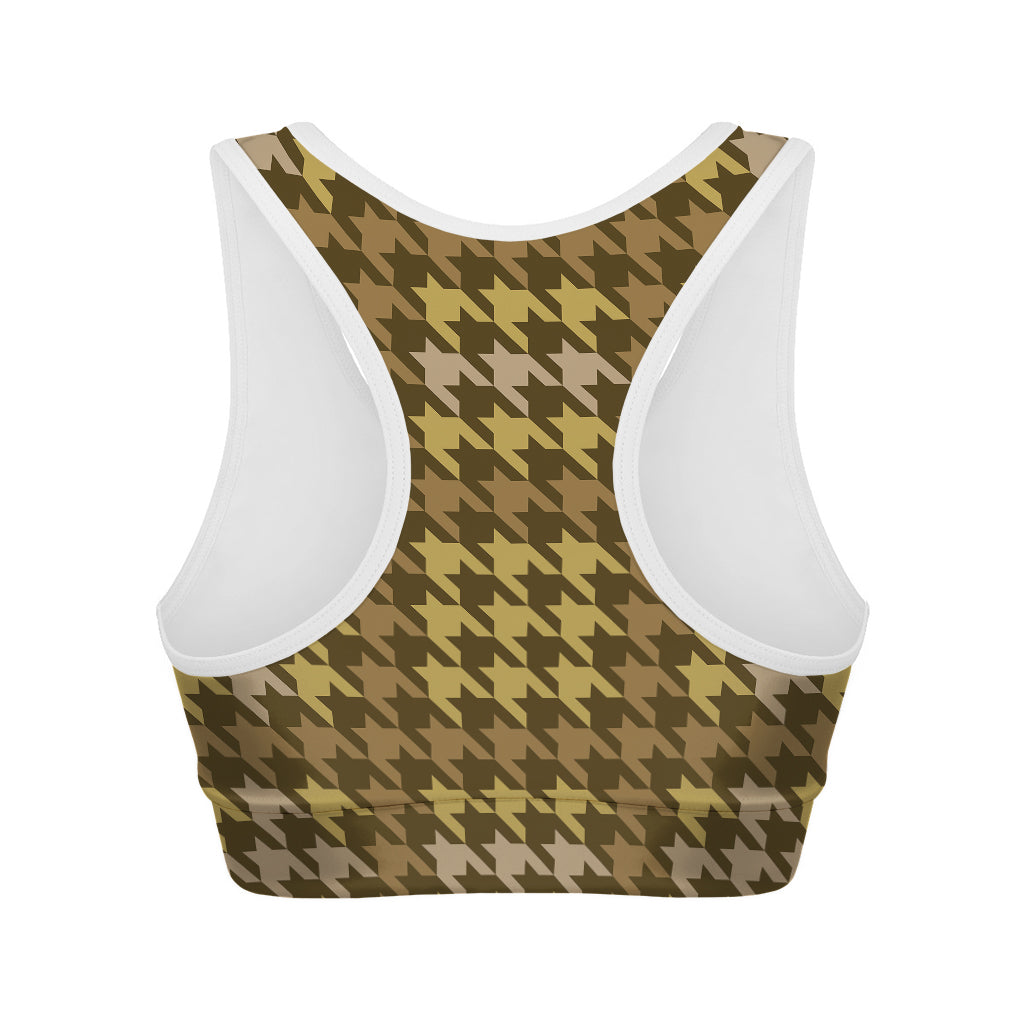Brown And Tan Houndstooth Pattern Print Women's Sports Bra