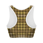 Brown And Tan Houndstooth Pattern Print Women's Sports Bra