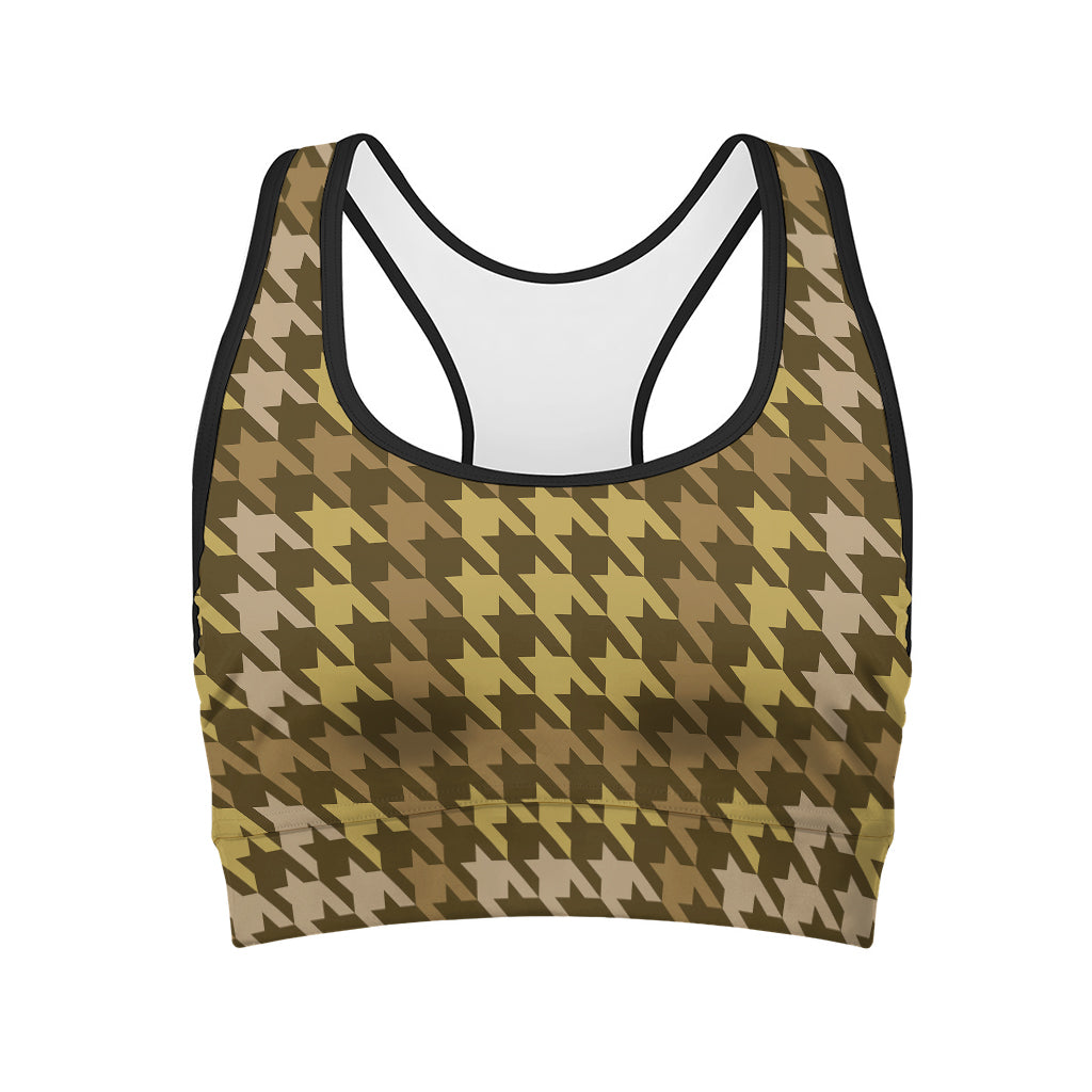 Brown And Tan Houndstooth Pattern Print Women's Sports Bra