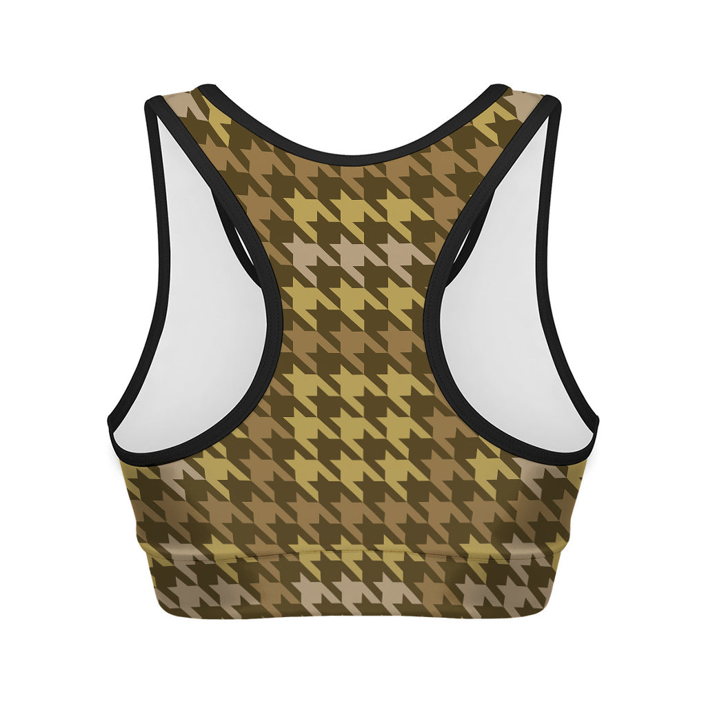 Brown And Tan Houndstooth Pattern Print Women's Sports Bra