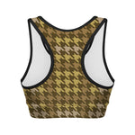 Brown And Tan Houndstooth Pattern Print Women's Sports Bra