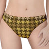 Brown And Tan Houndstooth Pattern Print Women's Thong