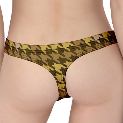 Brown And Tan Houndstooth Pattern Print Women's Thong