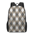 Brown And White Argyle Pattern Print 17 Inch Backpack