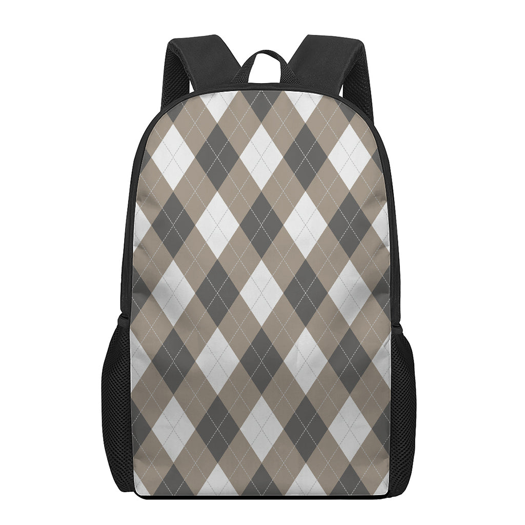 Brown And White Argyle Pattern Print 17 Inch Backpack