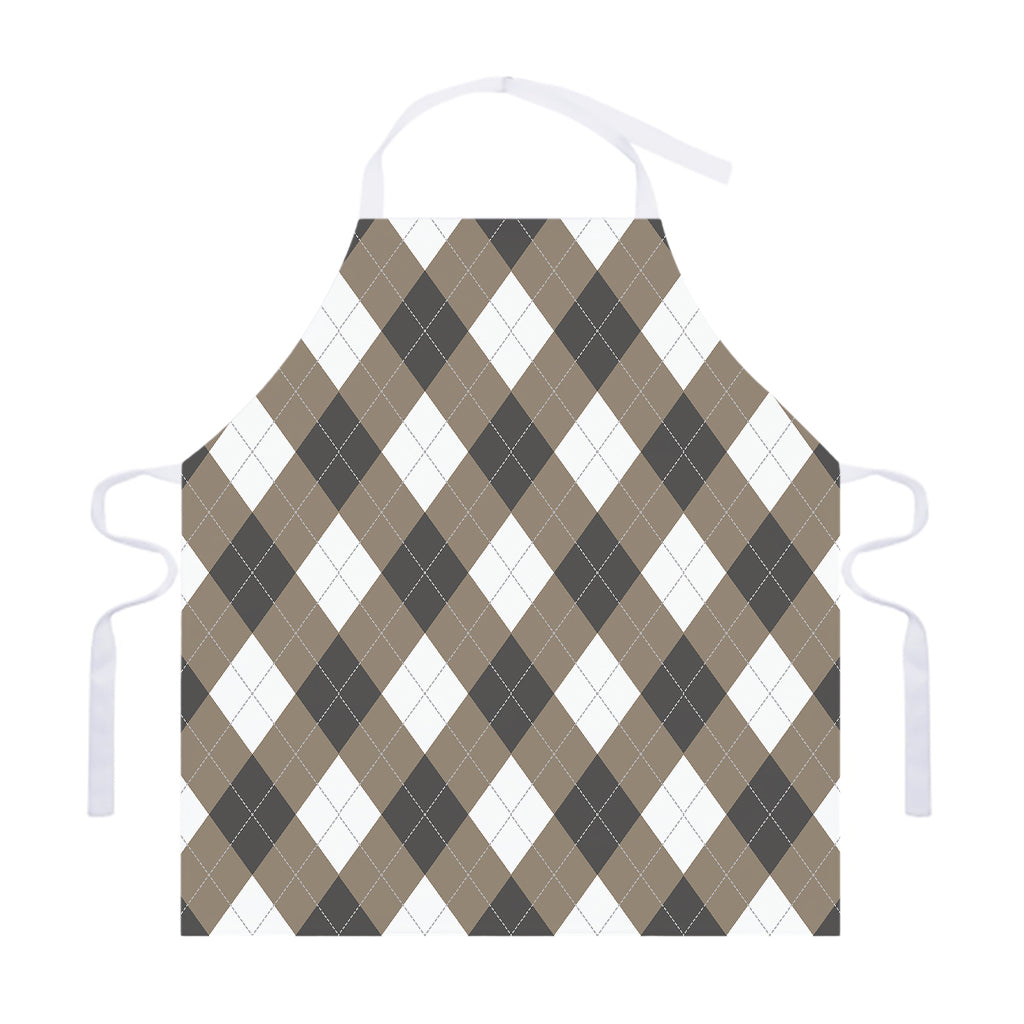 Brown And White Argyle Pattern Print Adjustable Apron