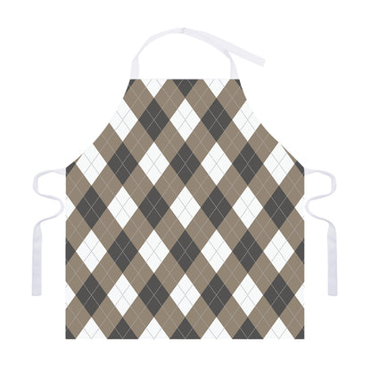Brown And White Argyle Pattern Print Adjustable Apron