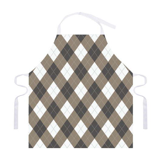 Brown And White Argyle Pattern Print Adjustable Apron