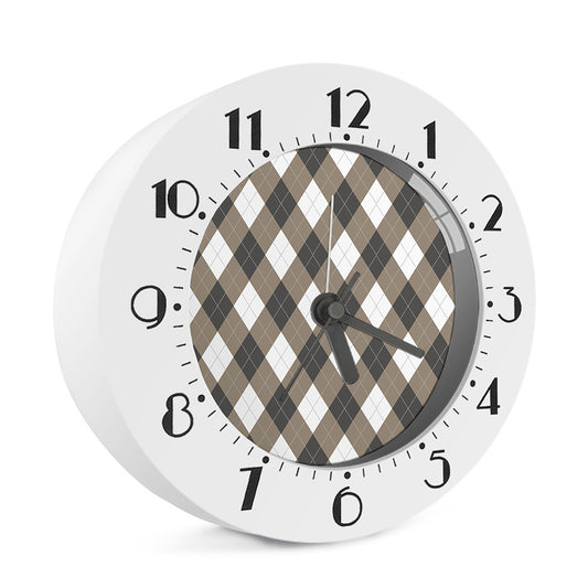 Brown And White Argyle Pattern Print Alarm Clock