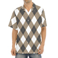Brown And White Argyle Pattern Print Aloha Shirt